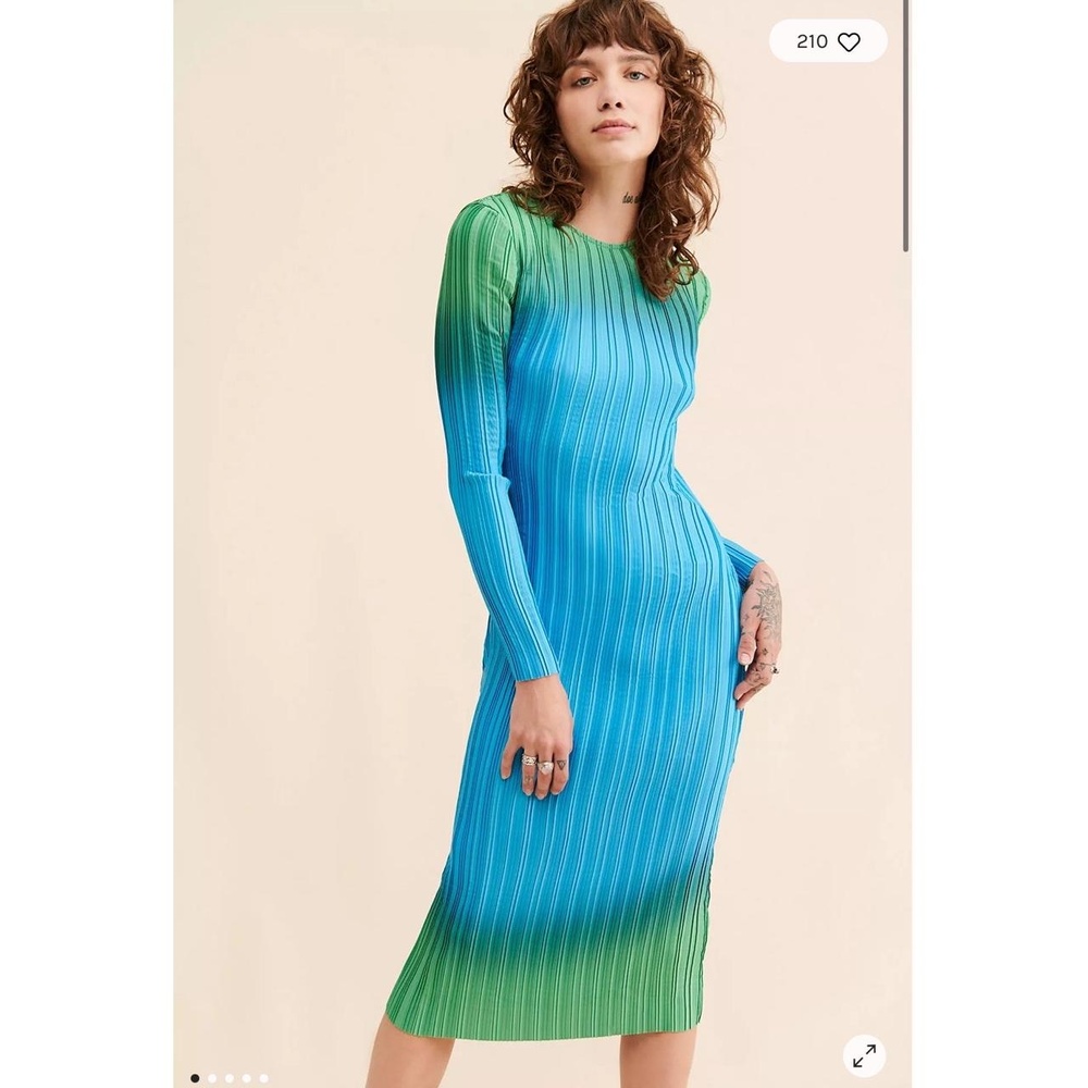 NWT Arthur Dress TDRS2201_27BGO Blue Green Long Sleeve Textured US 4